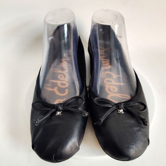 Sam Edelman Ballet Flats Size 8 Leather Black Preppy Minimalist Trendy Bow Zooey - Picture 5 of 10